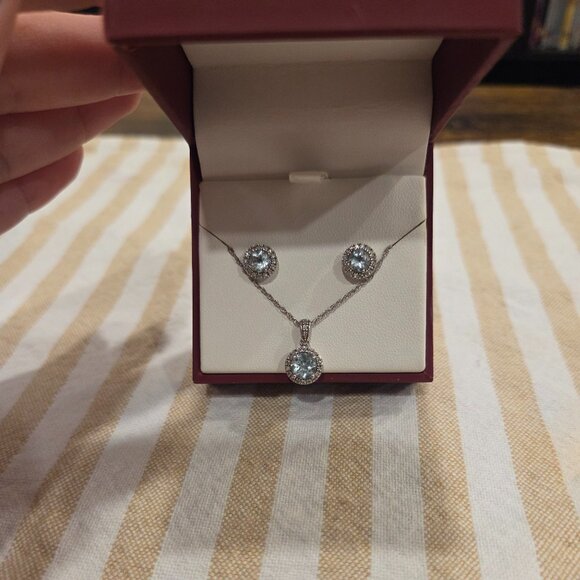 Helzberg Diamonds I am loved Aquamarine Necklace and Earrings set - Picture 1 of 7